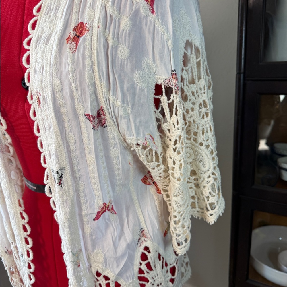 London Kaye Boho Crochet Kimono Open Front Cardigan One Size - Picture 2 of 5
